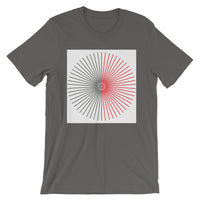 Half Blank Cube Spokes Half Red White BG Unisex T-Shirt Abyssinian Kiosk Squares Bicycle Spokes Background Fashion Cotton Apparel Clothing Bella Canvas Original Art