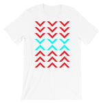 Arrows Down Up Red Cyan Unisex T-Shirt Abyssinian Kiosk Fashion Cotton Apparel Clothing Bella Canvas Original Art
