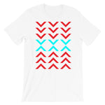 Arrows Down Up Red Cyan Unisex T-Shirt Abyssinian Kiosk Fashion Cotton Apparel Clothing Bella Canvas Original Art