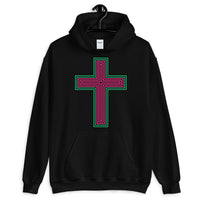 Black Pink Green Maze Cross Unisex Hoodie Abyssinian Kiosk Christian Jesus Religion Lined Latin Cross Gildan Original Art Fashion Cotton Apparel Clothing