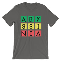 Abyssinia Black Letters in Blocks Unisex T-Shirt Abyssinian Kiosk Green Yellow Red Squares Fashion Cotton Apparel Clothing Bella Canvas Original Art