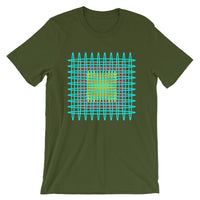 Cyan Red Yellow Ellipses Unisex T-Shirt Abyssinian Kiosk Fashion Ellipses Inside Ellipses Cotton Apparel Clothing Bella Canvas Original Art