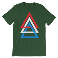 3 Triangles RWB Unisex T-Shirt Abyssinian Kiosk Red White Blue America Fashion Cotton Apparel Clothing Bella Canvas Original Art