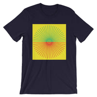 Green & Red Cube Spokes Yellow BG Unisex T-Shirt Abyssinian Kiosk Fashion Cotton Apparel Clothing Bella Canvas Original Art