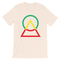 Green Yellow Red Circle Triangle Unisex T-Shirt Abyssinian Kiosk Harmonious Meeting Fashion Cotton Apparel Clothing Bella Canvas Original Art