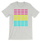 Pink Yellow Cyan Bars Unisex T-Shirt Abyssinian Kiosk Rectangle Bars Spaced Evenly Grid Pattern Fashion Cotton Apparel Clothing Bella Canvas Original Art