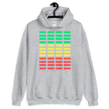 Green Yellow Red Grid Bars Unisex Hoodie Abyssinian Kiosk Rectangle Bars Spaced Evenly Grid Pattern Fashion Cotton Apparel Clothing Gildan Original Art