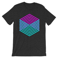 Cyan Magenta Cube Illusion Unisex T-Shirt Abyssinian Kiosk 3D Bars Polygon Fashion Cotton Apparel Clothing Bella Canvas Original Art