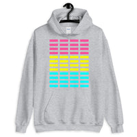 Pink Yellow Cyan Grid Bars Unisex Hoodie Abyssinian Kiosk Rectangle Bars Spaced Evenly Grid Pattern Fashion Cotton Apparel Clothing Gildan Original Art