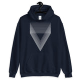 White Chiaroscuro Triangles Unisex Hoodie From Light to Bold Color Abyssinian Kiosk Fashion Cotton Apparel Clothing Gildan Original Art