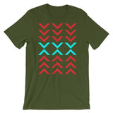 Arrows Down Up Red Cyan Unisex T-Shirt Abyssinian Kiosk Fashion Cotton Apparel Clothing Bella Canvas Original Art