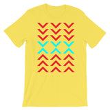 Arrows Down Up Red Cyan Unisex T-Shirt Abyssinian Kiosk Fashion Cotton Apparel Clothing Bella Canvas Original Art