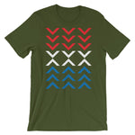 Arrows Down Up RWB Unisex T-Shirt Red White Blue America Abyssinian Kiosk Fashion Cotton Apparel Clothing Bella Canvas Original Art