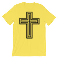 Black Empty Maze Cross Unisex T-Shirt Abyssinian Kiosk Christian Jesus Religion Lined Latin Cross Bella Canvas Original Art Fashion Cotton Apparel Clothing