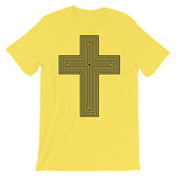 Black Empty Maze Cross Unisex T-Shirt Abyssinian Kiosk Christian Jesus Religion Lined Latin Cross Bella Canvas Original Art Fashion Cotton Apparel Clothing