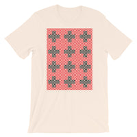 Criss Cross Red Black Unisex T-Shirt Abyssinian Kiosk 12 Small Equal Arm Crosses Christian Bella Canvas Original Art Fashion Cotton Apparel Clothing