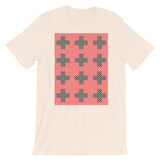 Criss Cross Red Black Unisex T-Shirt Abyssinian Kiosk 12 Small Equal Arm Crosses Christian Bella Canvas Original Art Fashion Cotton Apparel Clothing