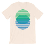 Green to Blue Lined Circles Unisex T-Shirt Abyssinian Kiosk Joining Circles Fashion Cotton Apparel Clothing Bella Canvas Original Art