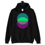 Cyan Green Magenta Lined Circles Unisex Hoodie Abyssinian Kiosk Joining Circles Fashion Cotton Apparel Clothing Gildan Original Art