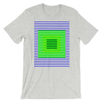 Blue Green Stripes Yellow Black Squares Unisex T-Shirt Squares Within Lines Abyssinian Kiosk Fashion Cotton Apparel Clothing Bella Canvas Original Art