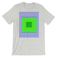 Blue Green Stripes Yellow Black Squares Unisex T-Shirt Squares Within Lines Abyssinian Kiosk Fashion Cotton Apparel Clothing Bella Canvas Original Art