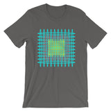 Cyan Red Yellow Ellipses Unisex T-Shirt Abyssinian Kiosk Fashion Ellipses Inside Ellipses Cotton Apparel Clothing Bella Canvas Original Art