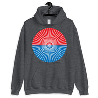 White Cube Spokes Red Top Blue Bottom Unisex Hoodie Abyssinian Kiosk Squares Bicycle Spokes Dual Color Circle Fashion Cotton Apparel Clothing Gildan Original Art 