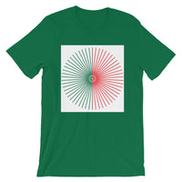 Half Blank Cube Spokes Half Red White BG Unisex T-Shirt Abyssinian Kiosk Squares Bicycle Spokes Background Fashion Cotton Apparel Clothing Bella Canvas Original Art
