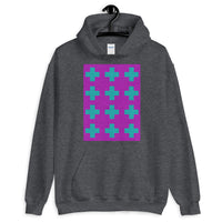 Criss Cross Magenta Cyan Unisex Hoodie Abyssinian Kiosk 12 Small Equal Arm Crosses Christian Gildan Original Art Fashion Cotton Apparel Clothing