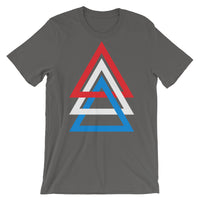 3 Triangles RWB Unisex T-Shirt Abyssinian Kiosk Red White Blue America Fashion Cotton Apparel Clothing Bella Canvas Original Art
