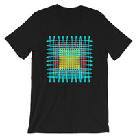 Cyan Red Yellow Ellipses Unisex T-Shirt Abyssinian Kiosk Fashion Ellipses Inside Ellipses Cotton Apparel Clothing Bella Canvas Original Art