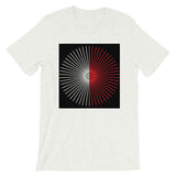 Half Blank Cube Spokes Half Red Black BG Unisex T-Shirt Abyssinian Kiosk Squares Bicycle Spokes Background Fashion Cotton Apparel Clothing Bella Canvas Original Art