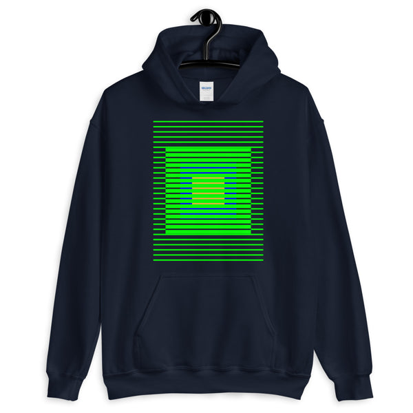 Green Stripes Blue Orange Squares Unisex Hoodie Squares Within Lines Abyssinian Kiosk Fashion Cotton Apparel Clothing Gildan Original Art