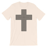 Black Empty Maze Cross Unisex T-Shirt Abyssinian Kiosk Christian Jesus Religion Lined Latin Cross Bella Canvas Original Art Fashion Cotton Apparel Clothing