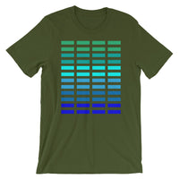 Green to Blue Grid Bars Unisex T-Shirt Abyssinian Kiosk Rectangle Bars Spaced Evenly Grid Pattern Fashion Cotton Apparel Clothing Bella Canvas Original Art