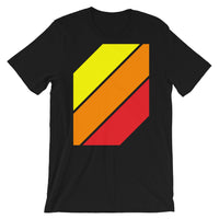 Yellow Orange Red Stripes Unisex T-Shirt Abyssinian Kiosk Diagonal Stripes Fashion Cotton Apparel Clothing Bella Canvas Original Art