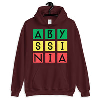 Abyssinia Black Letters in Blocks Unisex Hoodie Abyssinian Kiosk Green Yellow Red Squares Ethiopian Fashion Cotton Apparel Clothing Gildan Original Art