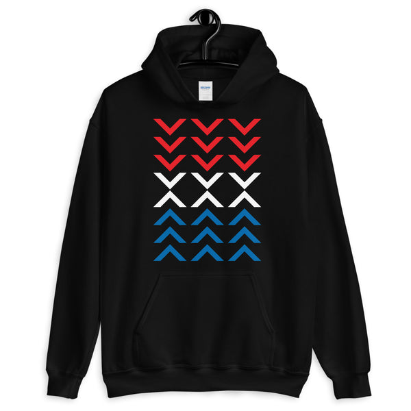 Arrows Down Up RWB Unisex Hoodie Red White Blue America Abyssinian Kiosk Fashion Cotton Apparel Clothing Gildan Original Art