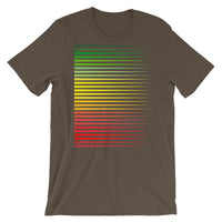 Green to Yellow to Red Streaks Unisex T-Shirt Abyssinian Kiosk Fashion Cotton Apparel Clothing Bella Canvas Original Art Green Yellow Red Ethiopia Ethiopian Flag