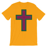 Black Pink Green Maze Cross Unisex T-Shirt Abyssinian Kiosk Christian Jesus Religion Lined Latin Cross Bella Canvas Original Art Fashion Cotton Apparel Clothing