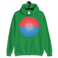 White Cube Spokes Red Top Blue Bottom Unisex Hoodie Abyssinian Kiosk Squares Bicycle Spokes Dual Color Circle Fashion Cotton Apparel Clothing Gildan Original Art 