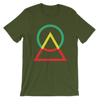 Green Yellow Red Circle Triangle Unisex T-Shirt Abyssinian Kiosk Harmonious Meeting Fashion Cotton Apparel Clothing Bella Canvas Original Art