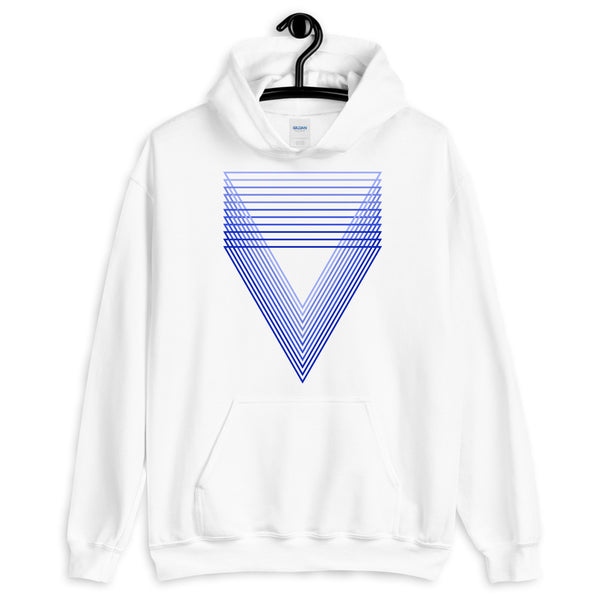 Blue Chiaroscuro Triangles Unisex Hoodie From Light to Bold Color Abyssinian Kiosk Fashion Cotton Apparel Clothing Gildan Original Art