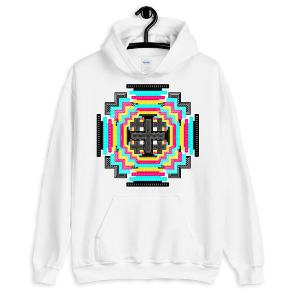 Psychedelic #12 Cross Black Unisex Hoodie Abyssinian Kiosk Equal-Armed Cross Ethiopian Jesus Christian Trip Trippy Colorful Gildan Original Art Fashion Cotton Apparel Clothing