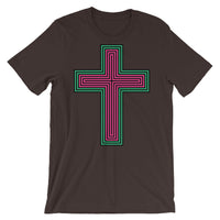 Black Pink Green Maze Cross Unisex T-Shirt Abyssinian Kiosk Christian Jesus Religion Lined Latin Cross Bella Canvas Original Art Fashion Cotton Apparel Clothing