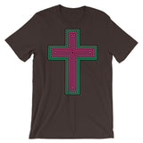 Black Pink Green Maze Cross Unisex T-Shirt Abyssinian Kiosk Christian Jesus Religion Lined Latin Cross Bella Canvas Original Art Fashion Cotton Apparel Clothing