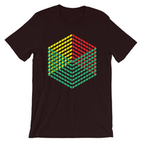 Green Yellow Red Cube Illusion Unisex T-Shirt Abyssinian Kiosk 3D Bars Polygon Fashion Cotton Apparel Clothing Bella Canvas Original Art