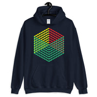 Green Yellow Red Cube Illusion Unisex Hoodie Abyssinian Kiosk 3D Bars Polygon Fashion Cotton Apparel Clothing Gildan Original Art