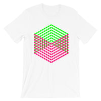 Pink Green Cube Illusion Unisex T-Shirt Abyssinian Kiosk 3D Bars Polygon Fashion Cotton Apparel Clothing Bella Canvas Original Art