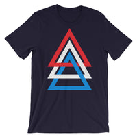 3 Triangles RWB Unisex T-Shirt Abyssinian Kiosk Red White Blue America Fashion Cotton Apparel Clothing Bella Canvas Original Art